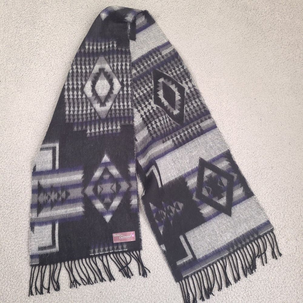 Better‎ Than Cashmere Scarf Super Soft Acrylic Fringe Aztec Gray Black Blue